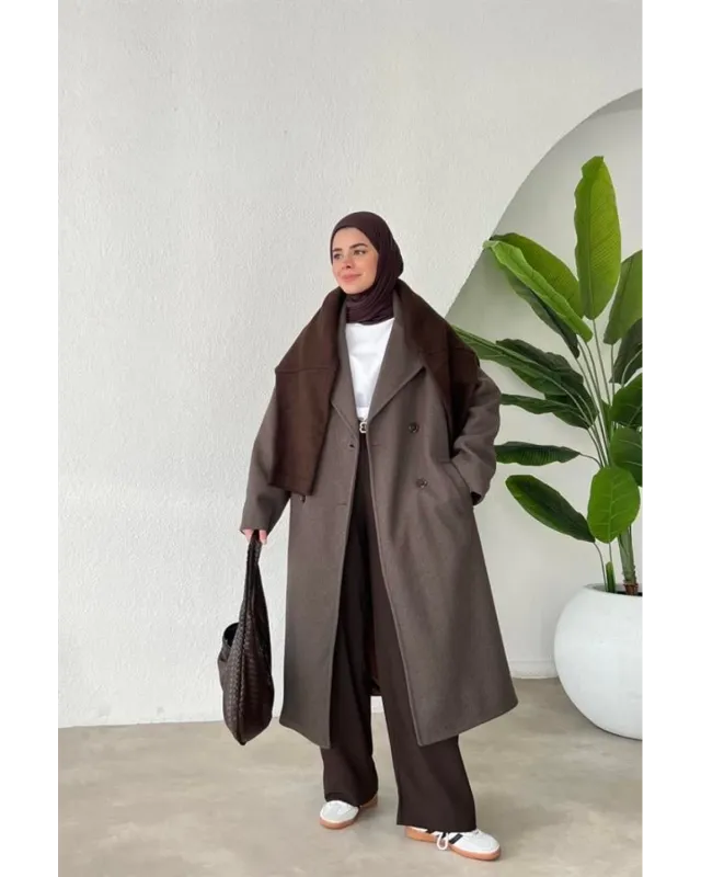 جاكيت جوخ مبطن ساتان - بني غامق